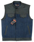 VB911L Denim Blue SOA Club Vest with Leather trims