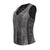 HML1038DG Ladies Lightweight Distressed Gray Leather Vest with Grommeted Twill and Lace Highlights