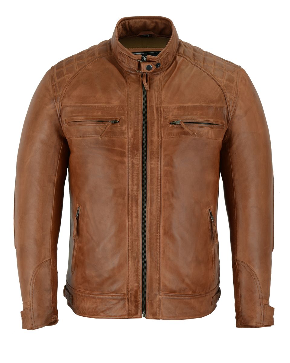 VL550Br Vance Leathers' Men's Cafe Racer Waxed Lambskin Austin Brown  Motorcycle Leather Jacket