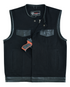VB919L Denim Black Collarless Club Vest with Leather trims