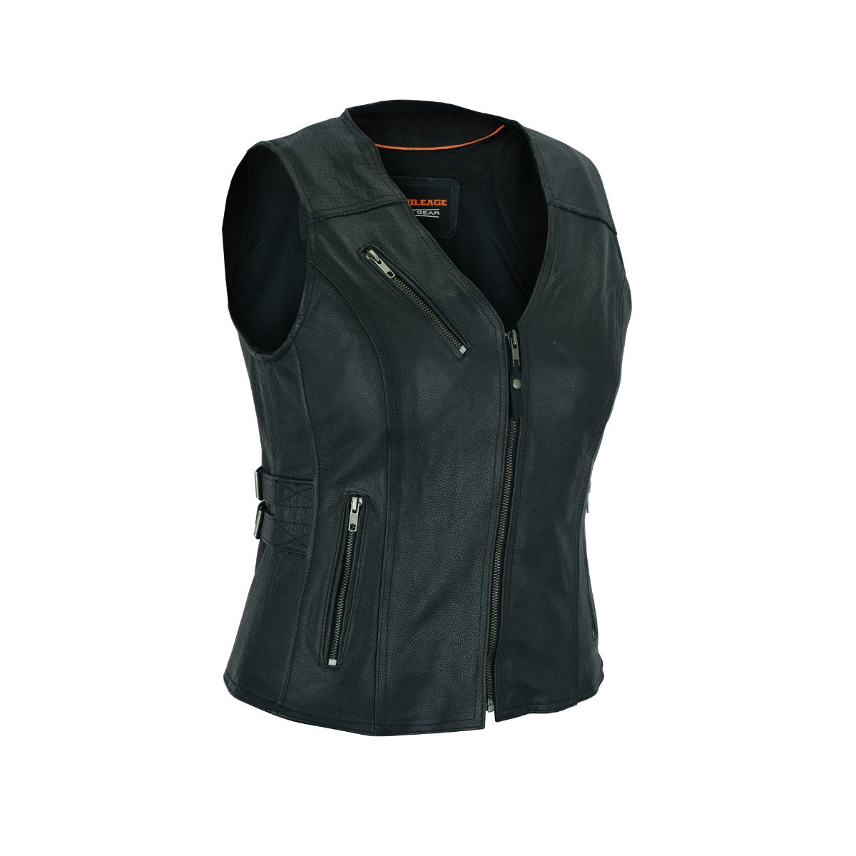 Black Real Leather Vest Woman Ruffles Sleeveless Real Leather