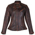 HML621VB High Mileage Ladies Vintage Brown Leather Jacket with Diamond Stitched Shoulders