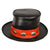 Men Black Leather Mad Hatter Top Hat with Red Stripe and Conchos