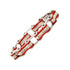 VJ1101 Two Tone Silver and Red Ladies Bike Chain Bracelet with White Crystal Centers