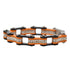 VJ1112 Two Tone Black and Orange Ladies Bike Chain Bracelet with White Crystal Centers
