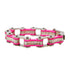 VJ1118 Two Tone Silver and Pink Ladies Bike Chain Bracelet with White Crystal Centers